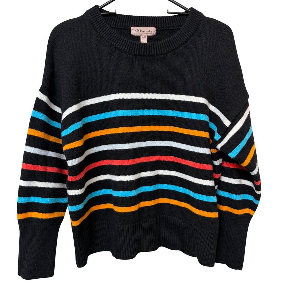 Philosophy Republic Clothing Womens XL Black Striped Crewneck Sweater RN93178